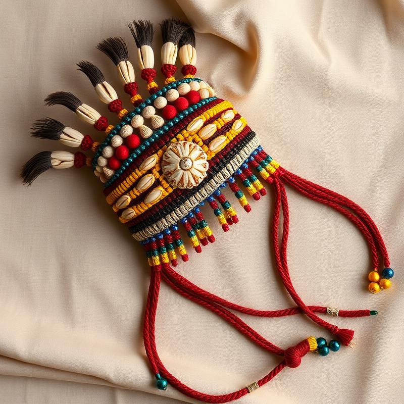 Close-up of Kalash beaded headdress and embroidery