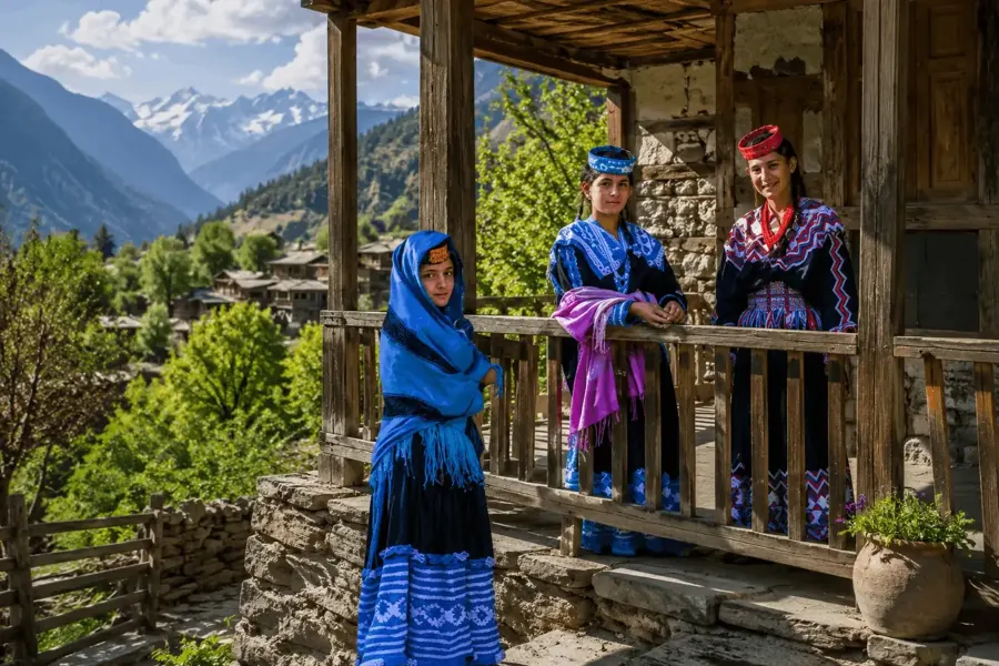 Birir Valley terraces and timber homes in Chitral, Pakistan