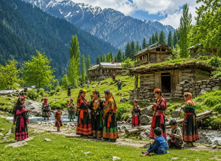 Local festival gathering in Bumburet Kalash Valley, Chitral, Pakistan